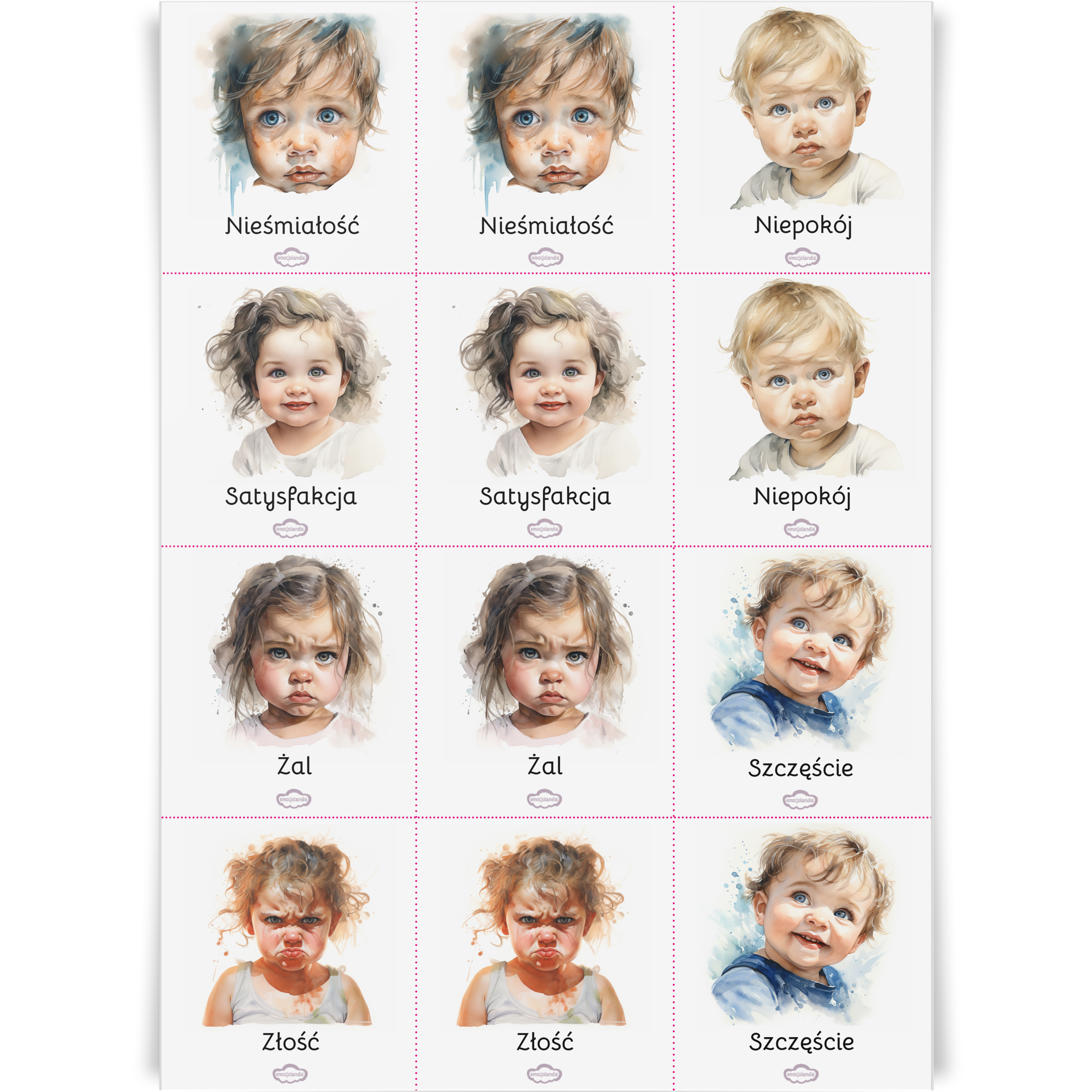 Emocjonalne Memory – gra pamięciowa – 30 par kart do wydruku (PDF) - obrazek 3