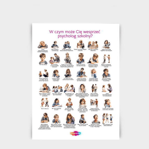 Plakat: W czym może Cię wesprzeć psycholog szkolny? (50x70cm)