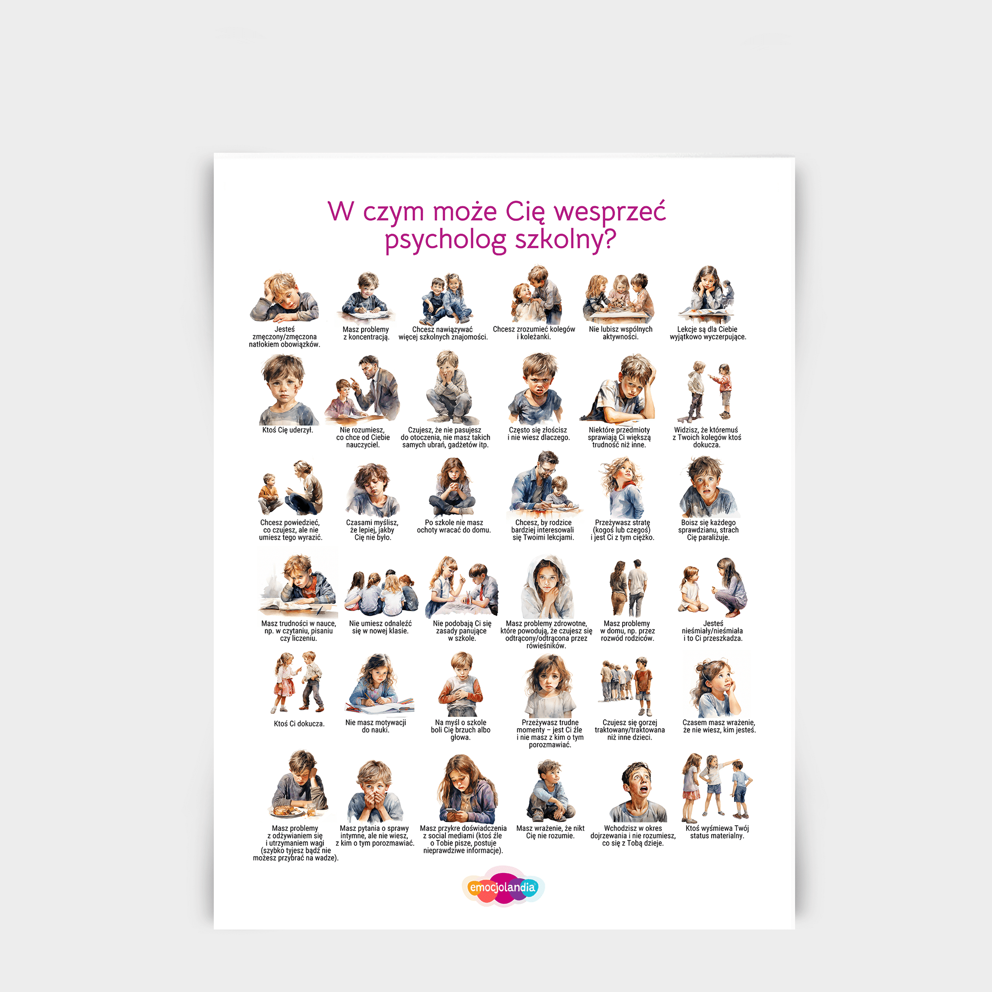Plakat: W czym może Cię wesprzeć psycholog szkolny? (50x70cm)