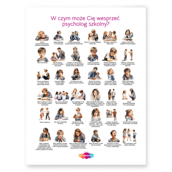 Plakat: W czym może Cię wesprzeć psycholog szkolny? (50x70cm)