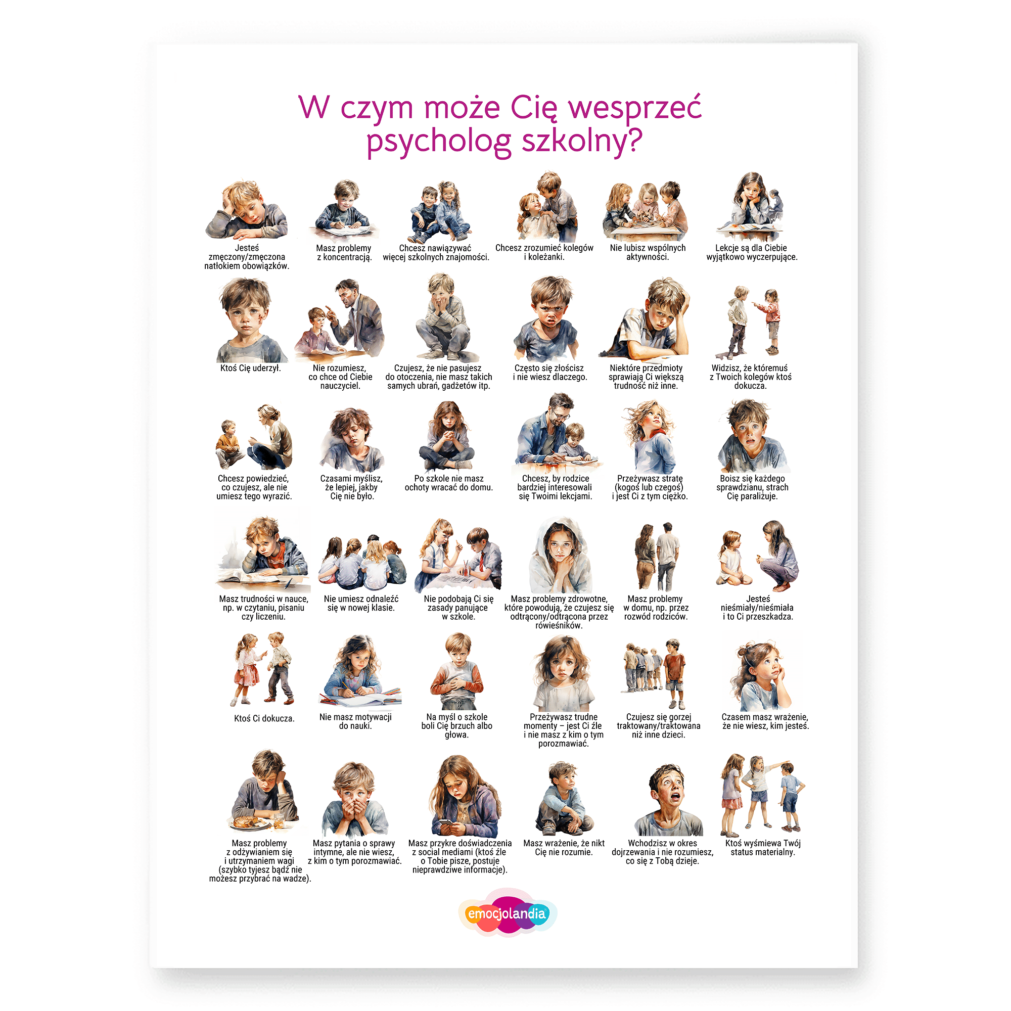 Plakat: W czym może Cię wesprzeć psycholog szkolny? (50x70cm)