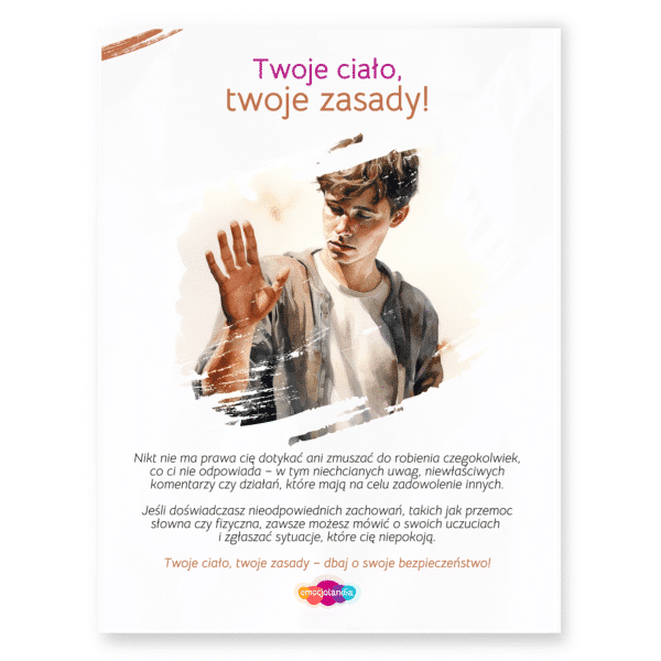 Plakat: Twoje ciało, twoje zasady! - wersja dla chłopca (30x40cm)