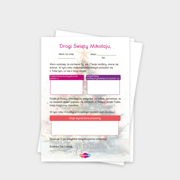 List do Świętego Mikołaja: karta pracy dla przedszkolaków (PDF)