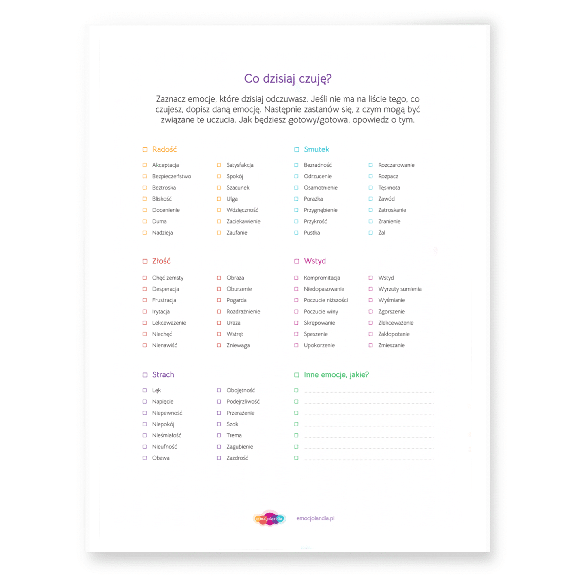 Plakat ścieralny: Co dzisiaj czuję? Czego potrzebuję? (30x40cm) - obrazek 3