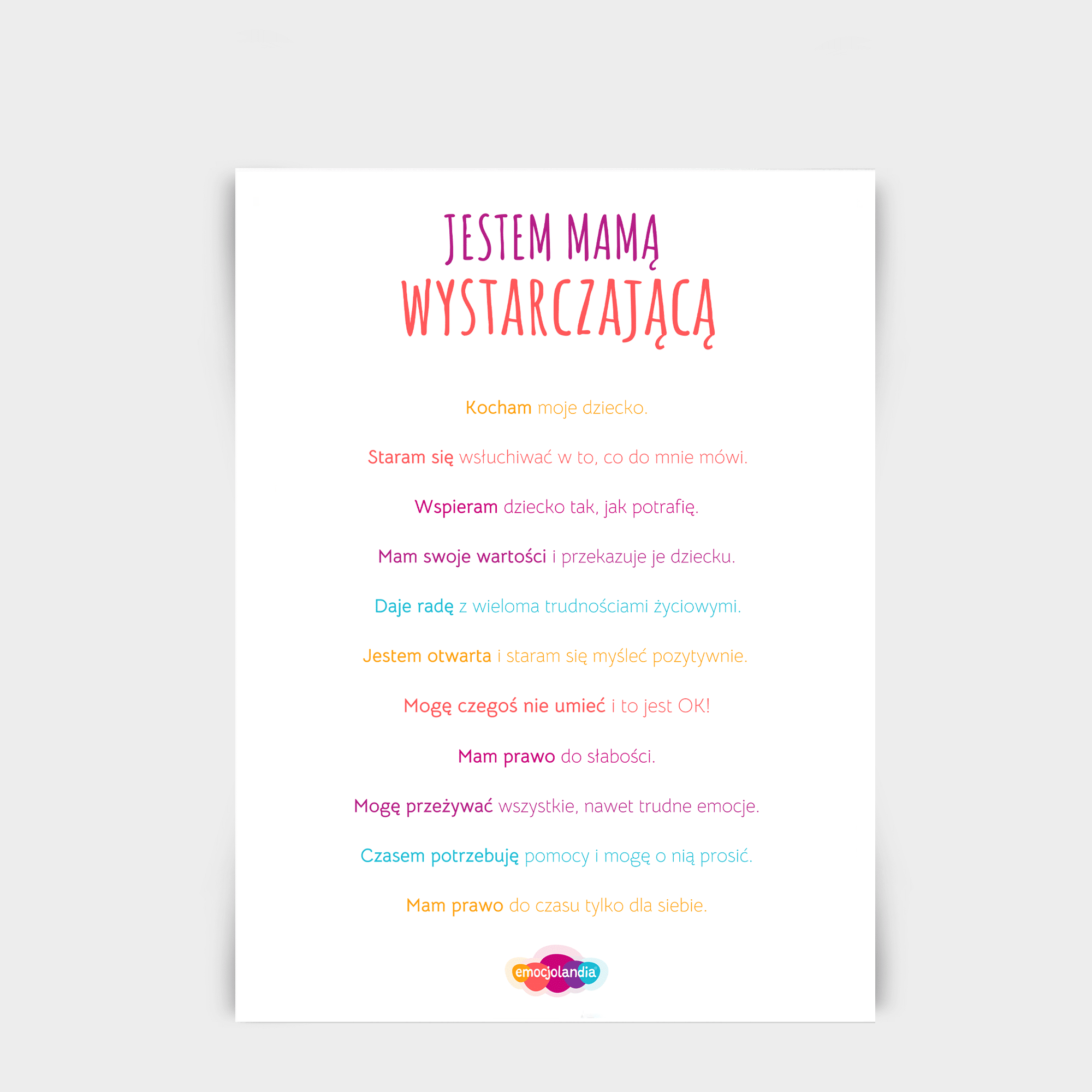 Plakat: Jestem mamą wystarczającą (30x40cm)